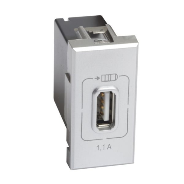 Chargeur USB simple Type-A Axolute 1,1A - 1 module - finition Alu