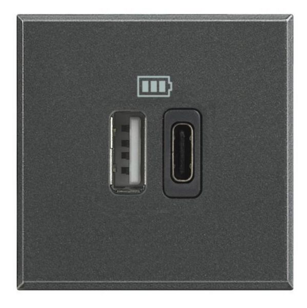 Chargeur 2 USB Type-A + Type-C 3A 5V= 15W Axolute 2 modules 230V - Anthracite