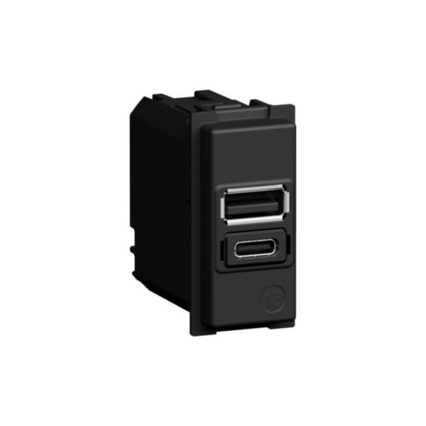Prise USB Type A+C Living Now - 20W Power Delivery - 1 module - Noir