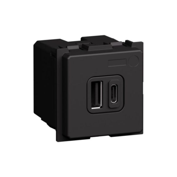 Prise USB Type A+C Living Now - 20W Power Delivery - 2 modules - Noir
