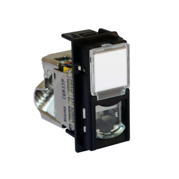 Prise RJ45 blindée catégorie 6A STP Living Now pour applications Grade 3 TV avec enjoliveur noir mat - 1 module