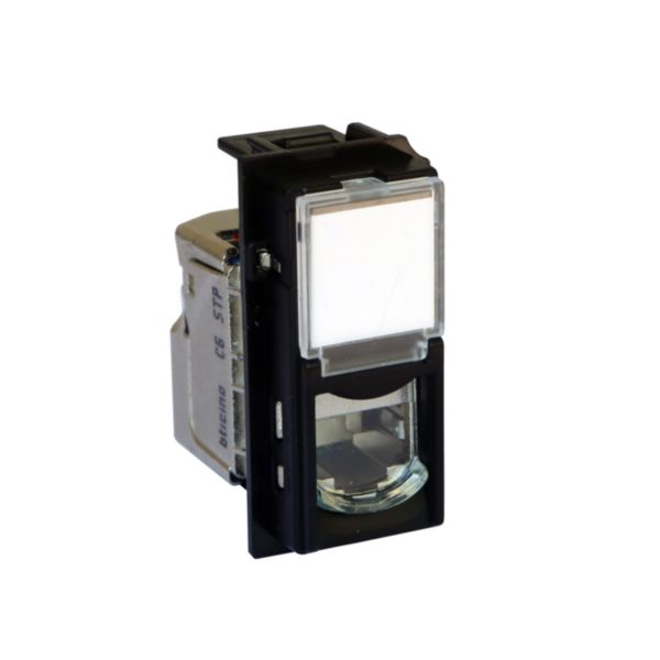 Prise RJ45 blindée catégorie 6 STP Living Now pour applications Grade 2 TV avec enjoliveur noir mat - 1 module