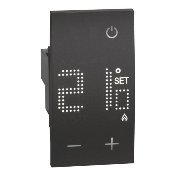 Thermostat électronique avec écran rétro-éclairé Living Now 230V~ avec enjoliveur noir mat - 2 modules