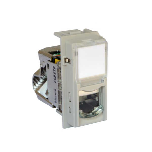 Prise RJ45 blindée catégorie 6A STP Living Now pour applications Grade 3 TV avec enjoliveur sable - 1 module