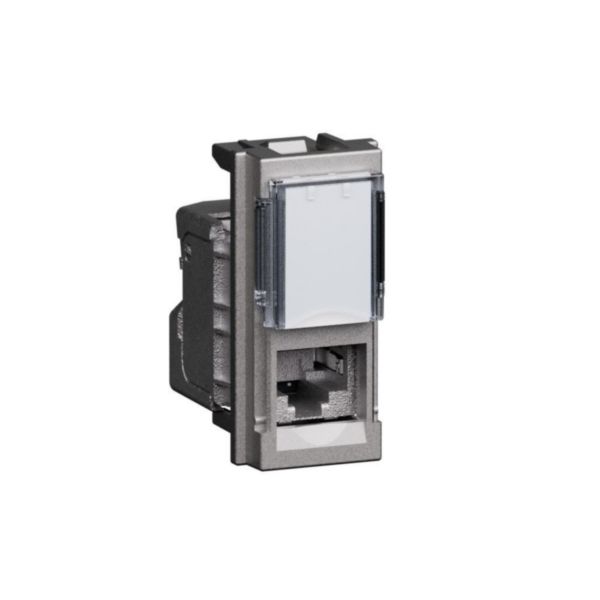 Prise RJ45 blindée catégorie 6A STP Living Now pour applications Grade 3 TV avec enjoliveur Acier - 1 module