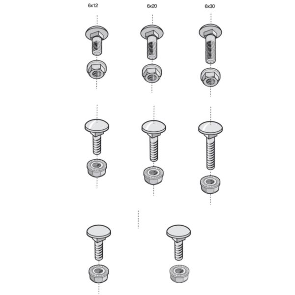 Sac de 100 boulons poêlier avec écrous BTRCC 6x12 - finition Inox 304L