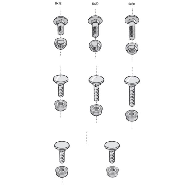 Sac de 100 boulons poêlier avec écrous BTRCC 6x20 - finition Inox 316L