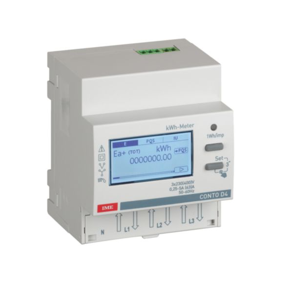 Compteur d'énergie type D4-D MID - 4 modules - triphasé 3 fils direct 63A - sortie impulsions