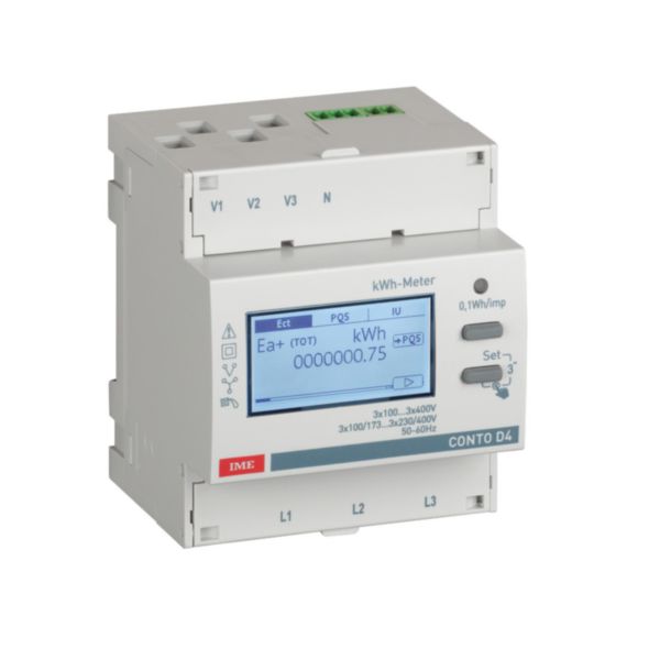 Compteur d'énergie type CONTO D4-PT MID - 4 modules - triphasé sur TC/5A - sortie communication RS485