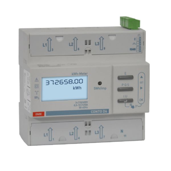 Compteur d'énergie type CONTO D6 non MID - 6 modules - triphasé 4 fils direct 125A - sortie impulsions