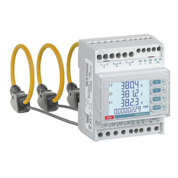 Centrale de mesure type NEMO D4-Le - 4 modules - 80-500V/100-5000A - Alim.aux. 230V + 3 tores Rogowski Ø190mm - sortie pulse + MODBUS