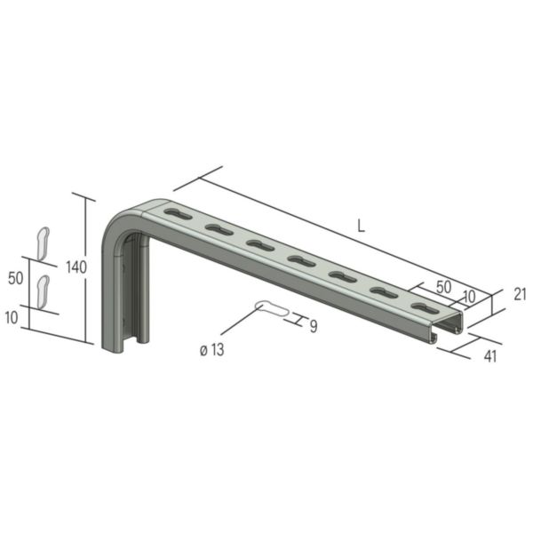 Console cintrée CC21S 400 chemins de câbles fils Cablofil, ZF31 et tôle P31- fixation murale et plafond charges lourdes - Inox 316L