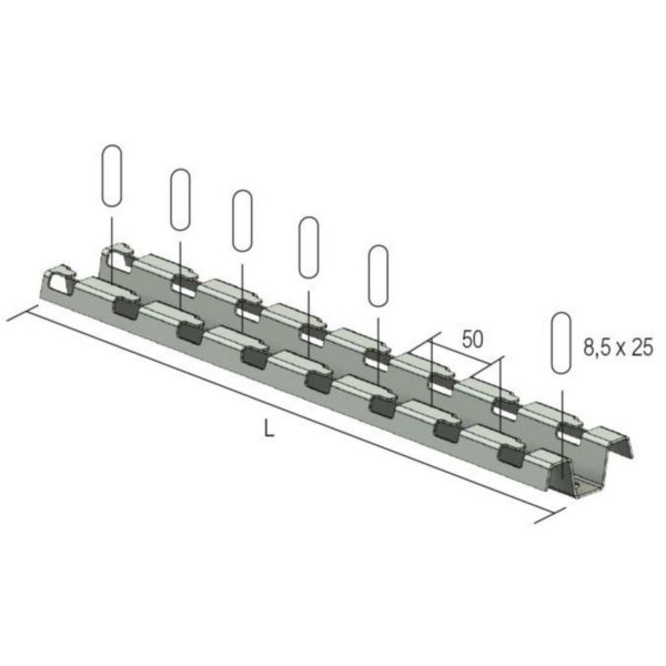 Rail sans vis RCSN 500 chemins de câbles fils Cablofil et ZF31- fixation murale chant ou remontée vert., fixation plafond et au sol- GC