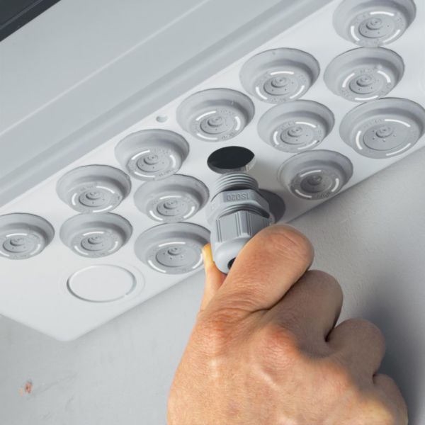 Coffret étanche Plexo³ 12 modules avec embouts à perforation directe prémontés IP65 IK09 - Gris