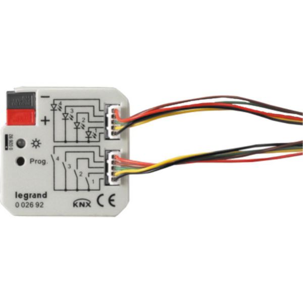 Interface BUS KNX pour raccordement de contact sec avec 4 entrées , 4 sorties et montage en encastré