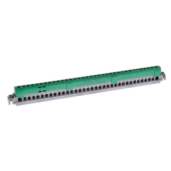 Bornier de répartition isolé IP2X terre - 2 connexions 6mm² à 25mm² - vert - longueur 276mm