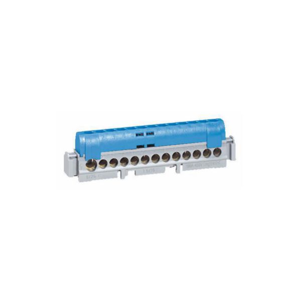 Bornier de répartition isolé IP2X neutre - 1 connexion 6mm² à 25mm² - bleu - longueur 176mm