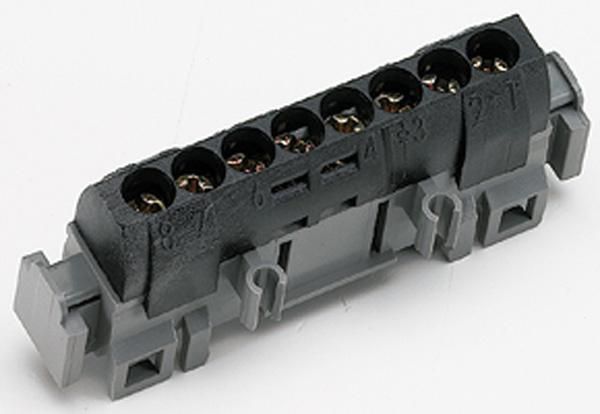 Bornier de répartition isolé IP2X phase - 8 connexions 1,5mm² à 16mm²- noir - longueur 75mm