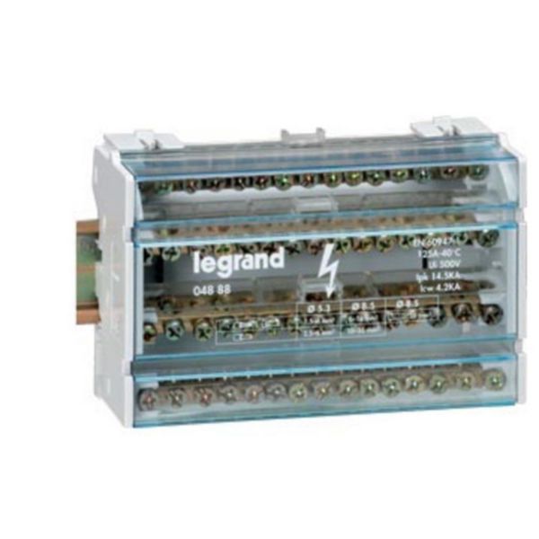 Répartiteur monobloc 4P à bornes 40A - 13 connexions par barreau - 6 modules DIN