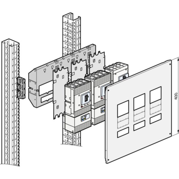 Dispositif de fixation réglable pour 1 à 3 DPX³630 fixe en position verticale dans XL³4000 - 24 modules