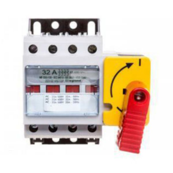 Interrupteur-sectionneur Vistop 32A - 4P avec commande frontale et poignée rouge - plastron jaune