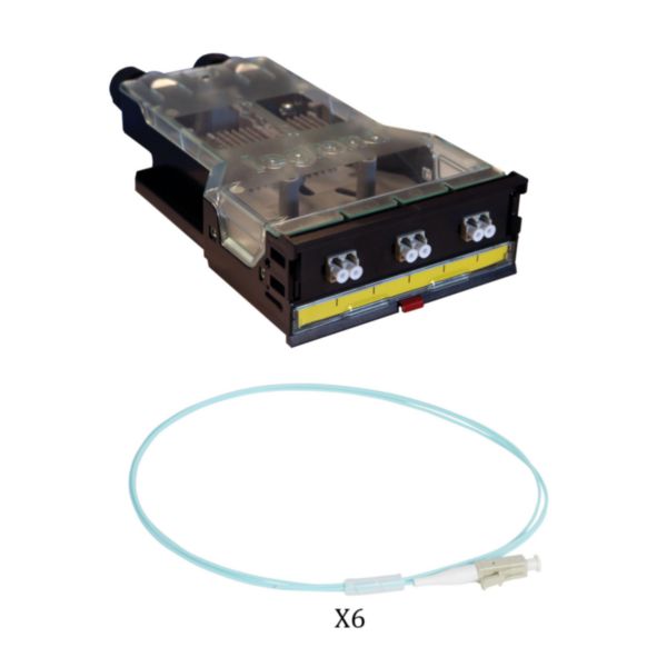 Cassette LCS³ fibre optique pré-équipée 1 bloc LC duplex pour 6 fibres multimode 50/125μm