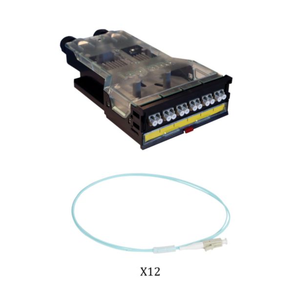 Cassette LCS³ fibre optique pré-équipée 1 bloc LC duplex pour 12 fibres multimode 50/125μm