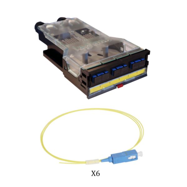Cassette LCS³ fibre optique pré-équipée 1 bloc SC duplex pour 6 fibres monomode 9/125 μm