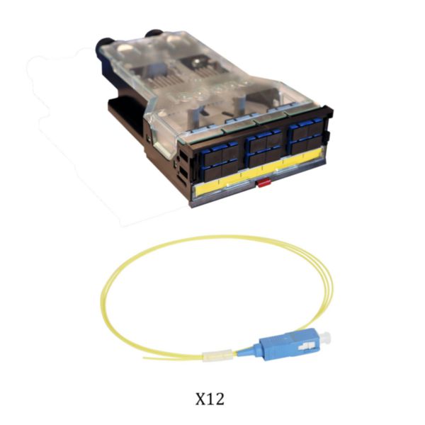 Cassette LCS³ fibre optique pré-équipée 1 bloc SC duplex pour 12 fibres monomode 9/125 μm