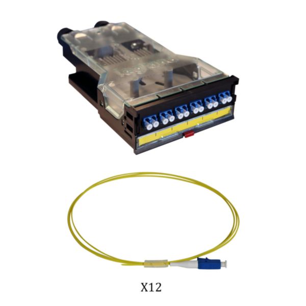 Cassette LCS³ fibre optique pré-équipée 1 bloc LC duplex pour 12 fibres monomode 9/125 μm