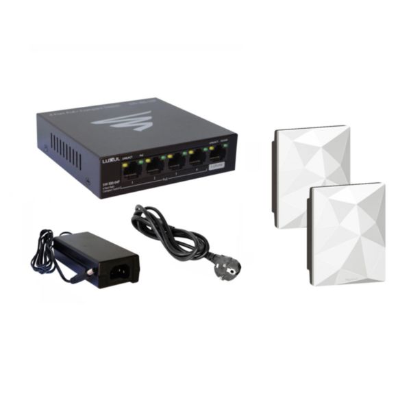 Kit composé de 1 switch PoE et 2 points d'accès WiFi PoE (n+ac) - à encastrer - blanc