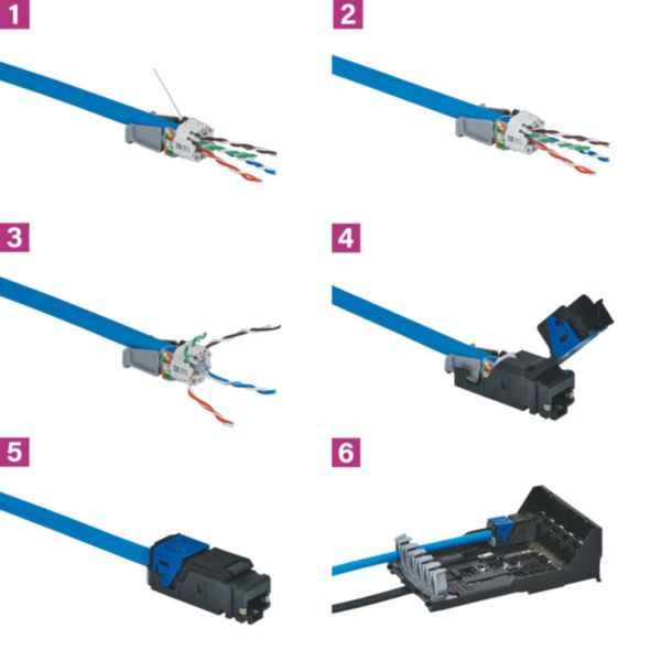 Lot de 6 connecteurs RJ45 haute densité catégorie 6 STP LCS³ pour panneau de brassage droit et en angle