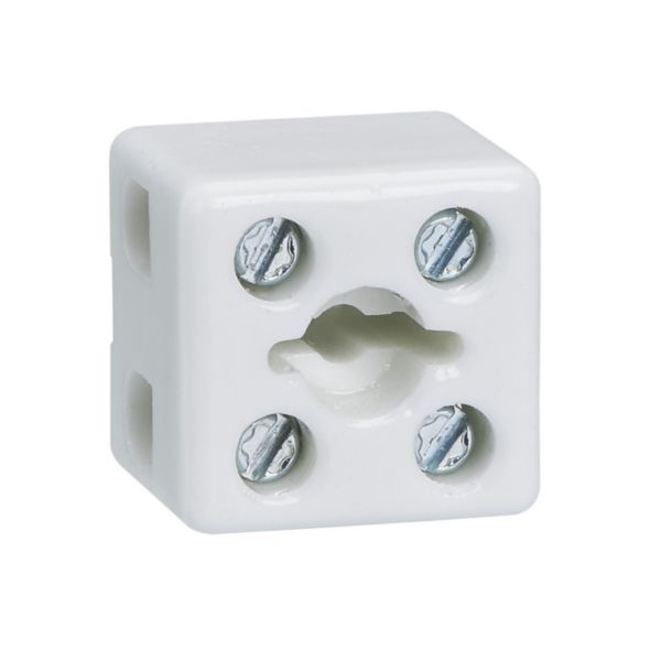 Bloc de jonction porcelaine bipolaire avec 1 trou de fixation dimensions 20x18x19mm capacité 2,5mm²