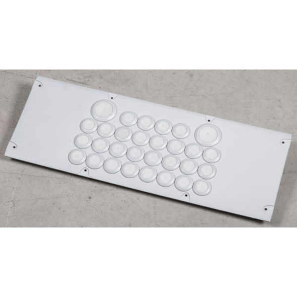 Plaque Cabstop IP55 avec 28 entrées Ø5mm à Ø14mm et 2 entrées Ø14mm à Ø24mm avec 2 réserves