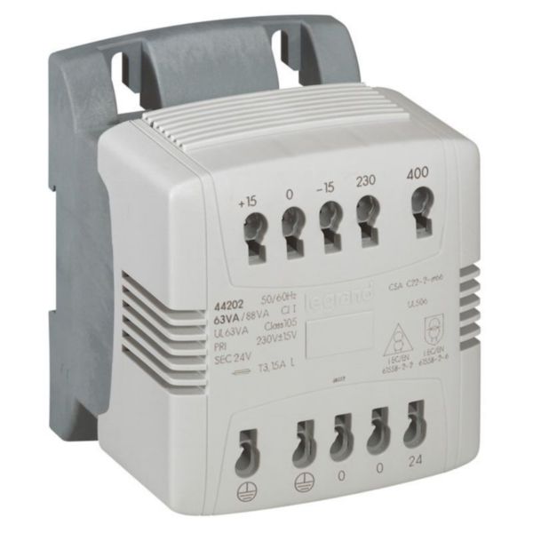 Transformateur de commande et sécurité à connexion automatique primaire 230V à 400V et secondaire 24V~ - 40VA