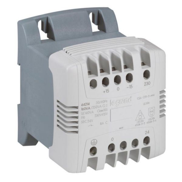 Transformateur de commande et sécurité à connexion à vis primaire 230V à 400V et secondaire 24V~ - 40VA