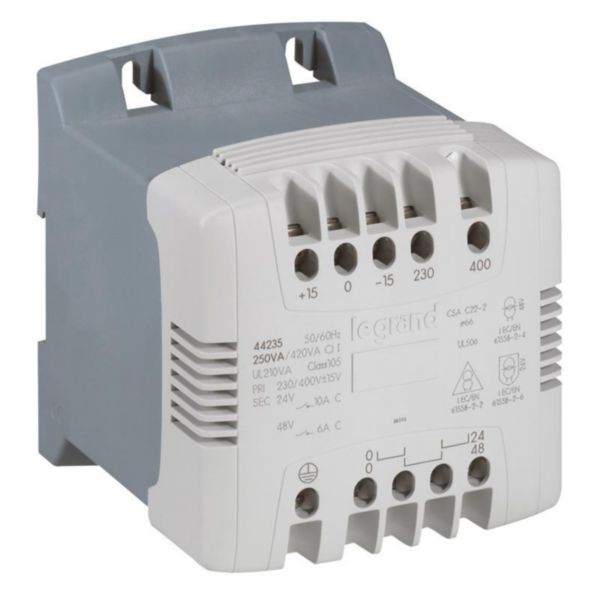 Transformateur de commande et sécurité à connexion à vis primaire 230V à 400V et secondaire 24V~ à 48V~ - 400VA