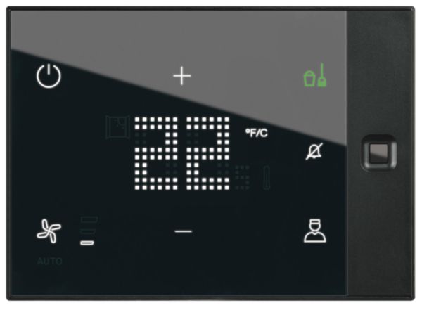 Thermostat écran tactile Ux One 24V pour gestion chauffage et climatisation chambre d'hôtel - saillie personnalisable