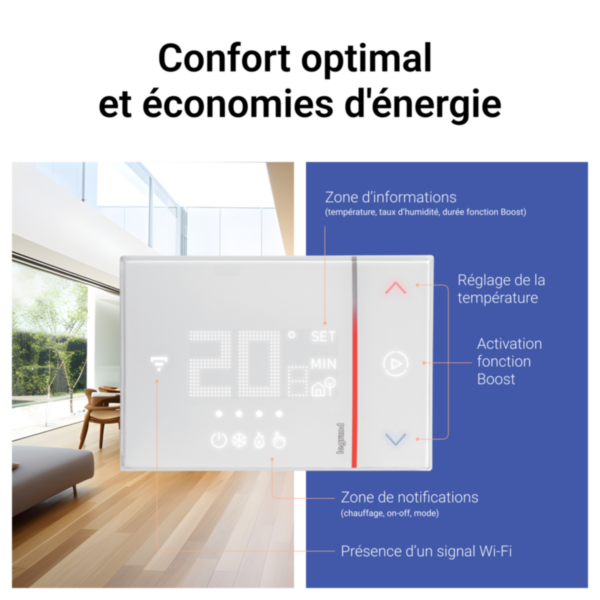 Thermostat tactile connecté Smarther with Netatmo pour gestion du chauffage - blanc montage en saillie
