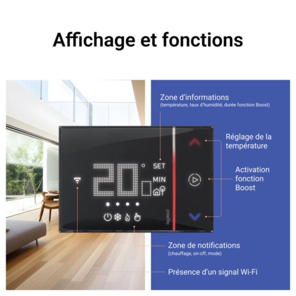 Thermostat connecté Smarther with Netatmo pour montage encastré 2 modules - noir