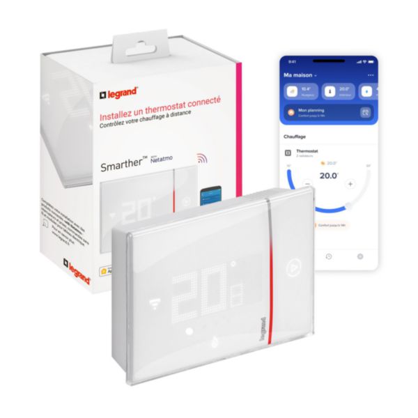 Thermostat tactile connecté Smarther with Netatmo pour gestion du chauffage - blanc montage en saillie