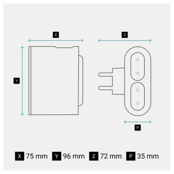 Fiche biplite extra-plate avec 2 prises latérales 2P 6A ,1 prise USB Type-A et Type-C et support smartphone - blanc et gris foncé