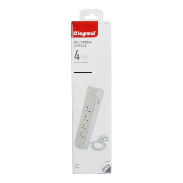 Multiprise d'angle équipée de 4 prises 2P+T Surface 16A 230V et cordon longueur 1m - blanc