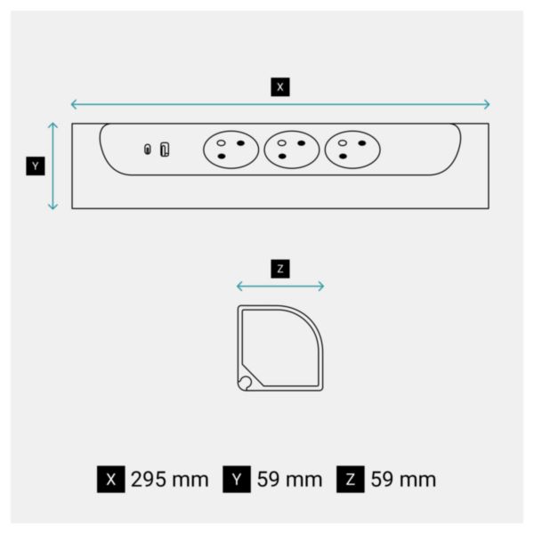 Rallonge multiprise à installer dans angle avec 4 prises Surface avec terre et cordon longueur 1m - blanc
