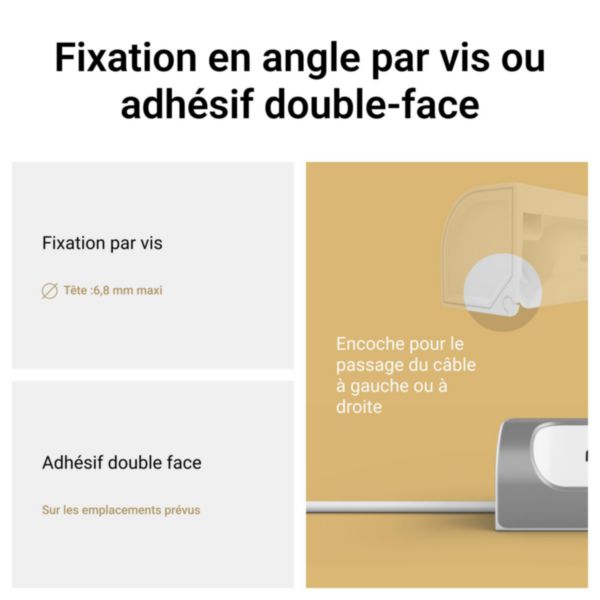 Rallonge multiprise à installer dans angle avec 4 prises Surface avec terre et cordon longueur 1m - blanc