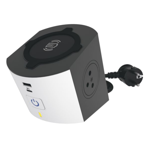 Multiprise station de charge 2 prises Surface , chargeur sans fils à induction , prise USB Type-A+ Type-C et cordon - blanc/gris foncé