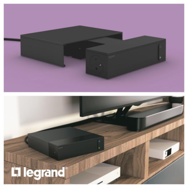 Rallonge multiprise pour espace TV avec 4 prises avec terre , 4 prises sans terre , parafoudre , interrupteur et cordon 2m - noir