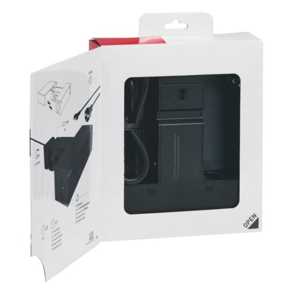 Rallonge multiprise pour espace TV 4 prises 2P+T , 4 prises 2P 16A 230V , interrupteur , parafoudre et cordon longueur 2m - noir