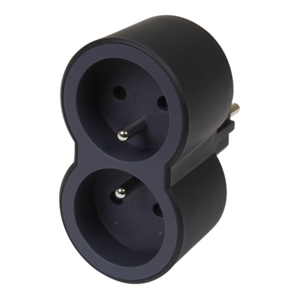 Fiche biplite avec 2 prises 2P+T frontales 16A 3680W - noir et gris foncé