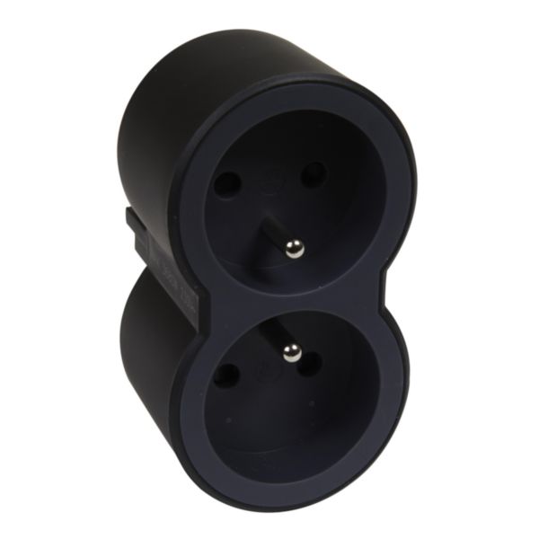 Fiche biplite avec 2 prises 2P+T frontales 16A 3680W - noir et gris foncé